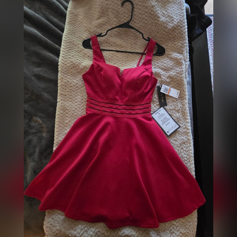 Sassy Red Party Dress with Mesh Waist Detail